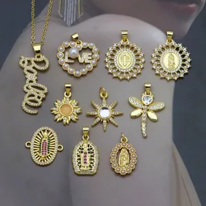 Ciondolo in Rame Placcato Oro 18K Zirconia Solo Senza Catena Cuore Stella Sole Vergine Maria Collana Charm per Donna Gioielli DIY