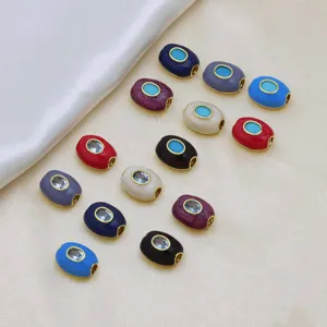 Perles ovales grand trou colorees cuivre dore 18k zircon bricolage bijoux bracelet collier pieces