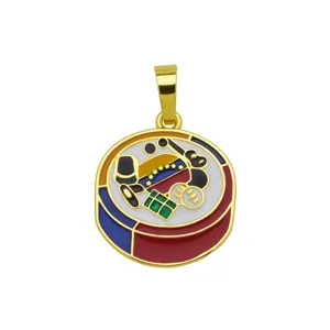 Gold plated colorful enamel round pendant fashion necklace jewelry accessory wholesale