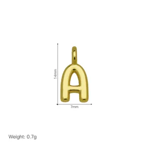 Ciondolo lettera A in oro, charm iniziale delicato 14x7mm per accessorio collana fai da te.