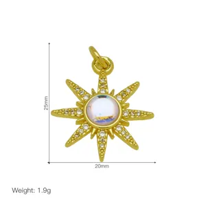 Ciondolo stella sole in zircone placcato oro, elegante gioiello di lusso leggero.
