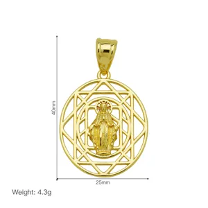 Ciondolo rilievo Vergine Maria placcato oro 18K, altezza 40 mm e larghezza 25 mm
