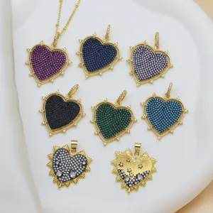 Luxury Copper Heart Pendant Charm Micro Pave Rhinestone Gold Plated Open Hoop Connector Fashion Jewelry Accessories For Necklaces DIY Making Women