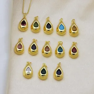 Pendentif Seul Sans Chaîne en Cuivre Plaqué Or Minimaliste Goutte d'Eau Pendentif Avec Incrusté Zirconia Colorée pour Femme Bijoux