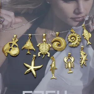 18K Gold Plated Copper Marine Life Pendants Marine Style Sea Turtle Starfish Lobster Sea Snail Charms Jewelry Making Findings Women Pendant Only
