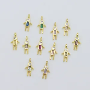 Detailed close-up of 18K gold plated little person charms featuring colorful zircon stones