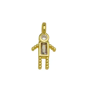 Detailed close-up view of a gold robot pendant featuring a rectangle zircon stone inlay