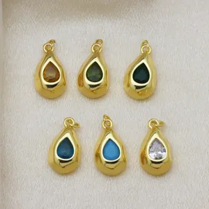 Collection de pendentifs en forme de goutte d'eau avec zircons colorés plaqués or 18K