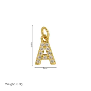 Gouden Letter A Alfabet Hanger Zirkoon Micro Pave DIY Sieraden Bedel 15x8mm 0.8g Stijl