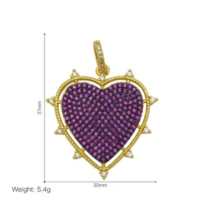 Detailed dimension view of heart-shaped zircon pendant in gold finish