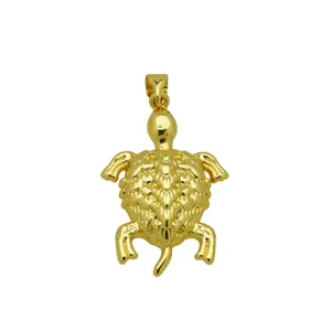 Detailed view of the 18K gold-plated sea turtle pendant with textured shell details