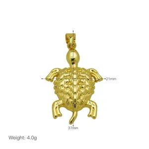 Detailed measurements of an 18K gold plated sea turtle pendant showing 37mm height