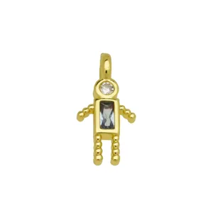 Close-up of a 18K gold plated boy pendant featuring colorful rectangular zircon stones