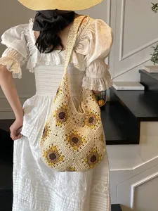 Handmade sunflower crochet shoulder bag knitted with cotton thread for women's style