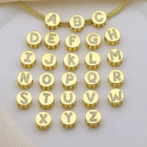 Gold Plated Zirconia Alphabet Letter Pendant Round DIY Charm For Necklace Bracelet Jewelry Making Accessory