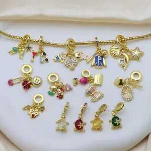 Klassischer Vergoldeter Kupfer Strass Charm Anhänger Ohne Kette Für DIY Schlangenknochen Armband Kombination Tier Seestern Schmetterling Emaille Schmuck Charms Komponenten Für Damen