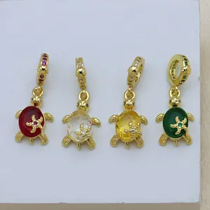 Goldener Schildkröten Anhänger Set mit bunten Kristallen für Schlangenketten Armbänder.