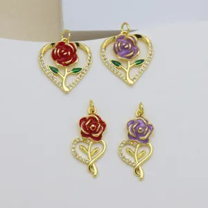 Elegante Rosen Herz Kupfer vergoldet Anhänger Charms für DIY Halskette Schmuck.