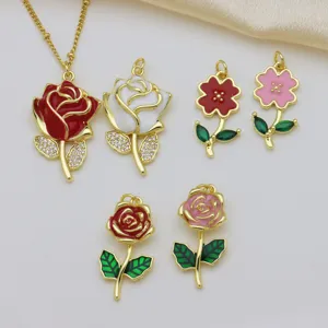 Exquisite 18K vergoldete Rosen und Blumen Halskette Anhänger, elegante Mode Schmuck Accessoires.