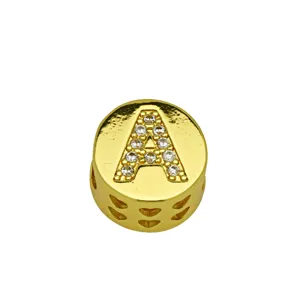 Gold plated round charm bead with rhinestone letter A and heart cutouts for DIY jewelry