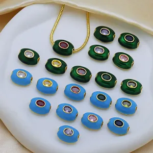 Kupfer Emailleglasur Oval Fass Großes Loch Bunte Zirkonia Anhänger Nur Für DIY Halskette Armband Handwerk Machen Großhandel Schmuck