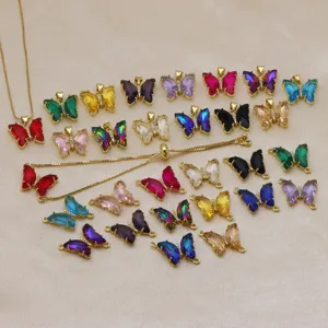 18K Gold Plated Copper Colorful Zirconia Butterfly Pendant Minimalist Lightweight Luxury DIY Necklace Connector Jewelry Accessories for Women