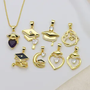 Vergoldetes Doktorhut Anhänger Halskette Set, elegantes Zirkonia Herz Schmuck Geschenk für Damen.