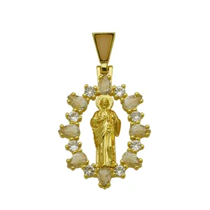 Ciondolo Religioso Ovale Santo Placcato Oro Collana Zirconia Accessorio di Gioielleria