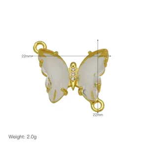 Gold plated butterfly zircon pendant detail view, elegant jewelry accessory component design.