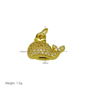 Colgante de ballena chapado en oro con circonitas cúbicas, abalorio marino para collares chulos