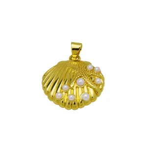 collar colgante perla estrella de mar concha estilo océano cobre chapado en oro 18k