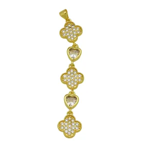 Vergoldet Messing Zirkon Kleeblatt Herz Anhänger Luxus Mode Halskette Schmuck Detail Accessoire