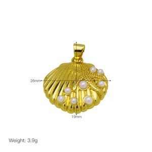 Colgante Concha Estrella de Mar Dorado Perla Detalle 26x19mm Chic Joyas Elegantes