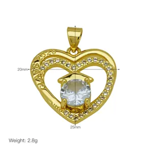 Vergoldete Abschlusskappe Herz Anhänger Zirkon Strass Halskette Charm Schmuck Zubehör