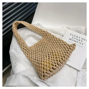 Handgemachte gewebte gehäkelte Umhängetasche lässige Strandtasche für Damen Alltag