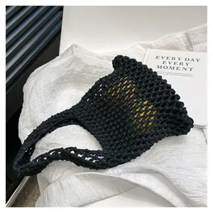 Handgemachte hohle Baumwollseil Handtasche einfarbig Strand Urlaub Netztasche fur Damen.