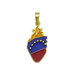 Gold-plated enamel heart pendant featuring national flag design, stylish fashion jewelry accessory.