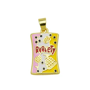 Colgante bolsa de aperitivos de esmalte dorado con detalles coloridos para una hermosa decoración.