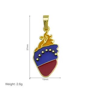 Anatomical heart enamel pendant necklace charm with flag colors, gold plated jewelry.