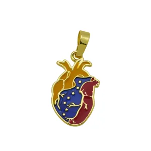 Exquisite gold-plated anatomical heart pendant with colorful enamel details, fashion jewelry.