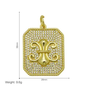 Detail view of gold-plated pendant with zircon stones and heraldic crest measurements