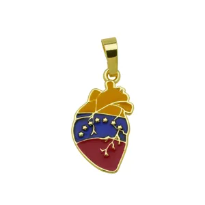 Detailed close-up of the enamel anatomical heart pendant featuring vibrant tricolor enamel and stars.