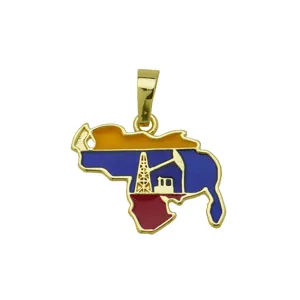 Detailed view of the stylish gold-plated enamel map pendant, perfect for trendy necklace accessory.