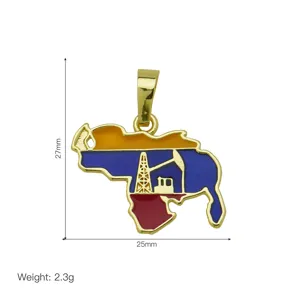 Venezuela map pendant gold plated enamel oil pump necklace jewelry accessory 27x25mm