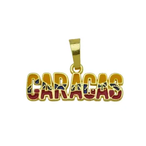 Gold plated enamel Caracas letter pendant Venezuela flag colors fashion necklace accessory