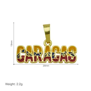 Gold plated metal enamel Caracas letter pendant necklace stylish fashion jewelry accessory