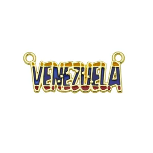 Gold tone metal enamel Venezuela flag charm double loop letter pendant jewelry accessory