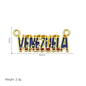 Gold plated Venezuela enamel metal letter pendant charm, 30x12mm 2.3g diy jewelry making.