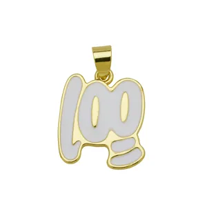 Colgante de collar de número 100 esmalte blanco chapado en oro accesorio para estudiantes