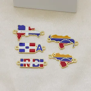 Country map enamel charm bracelet accessories DIY fashion metal jewelry connectors gold plated